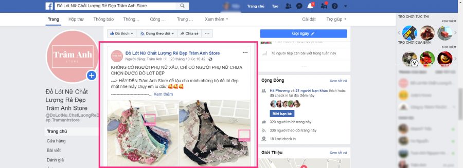 Fanpage Trâm Anh Store thường xuyên cập nhật nội dung mới